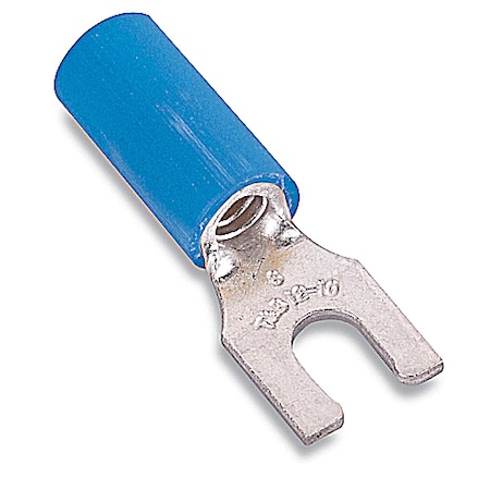 Abb Fork Terminal, #8 Stud Size, 14 AWG, 600 V, Nylon Insulated, Blue, 1000 PK RB2233